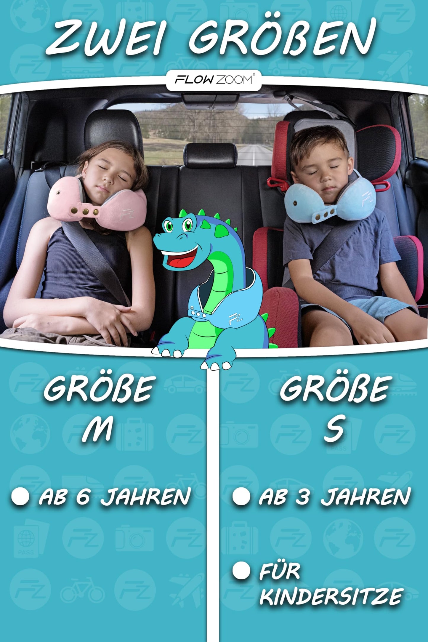 FLOWZOOM Nackenkissen Blau mit Transportbeutel Größe M