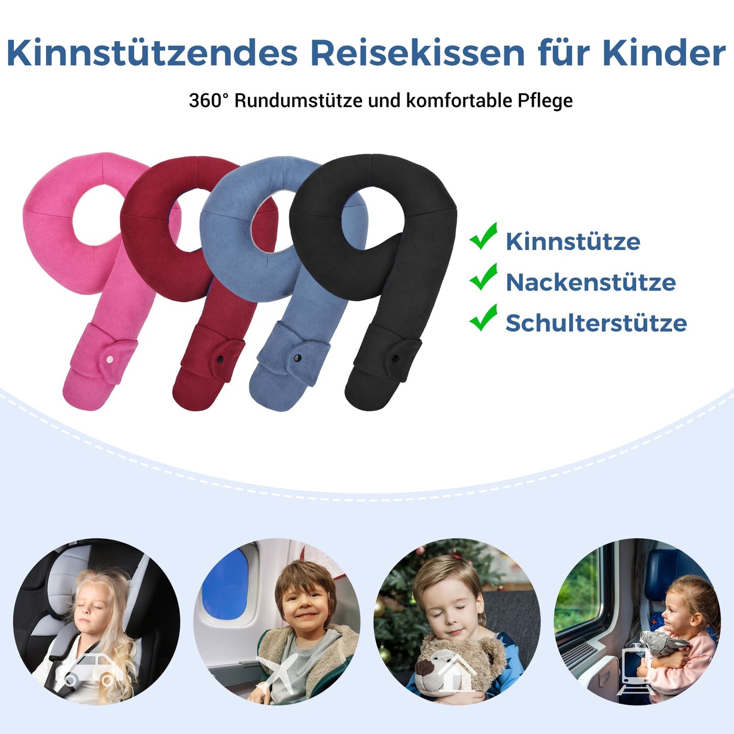 Kinder Nackenhörnchen ab 3 Jahren, Reisekissen Blau Grau