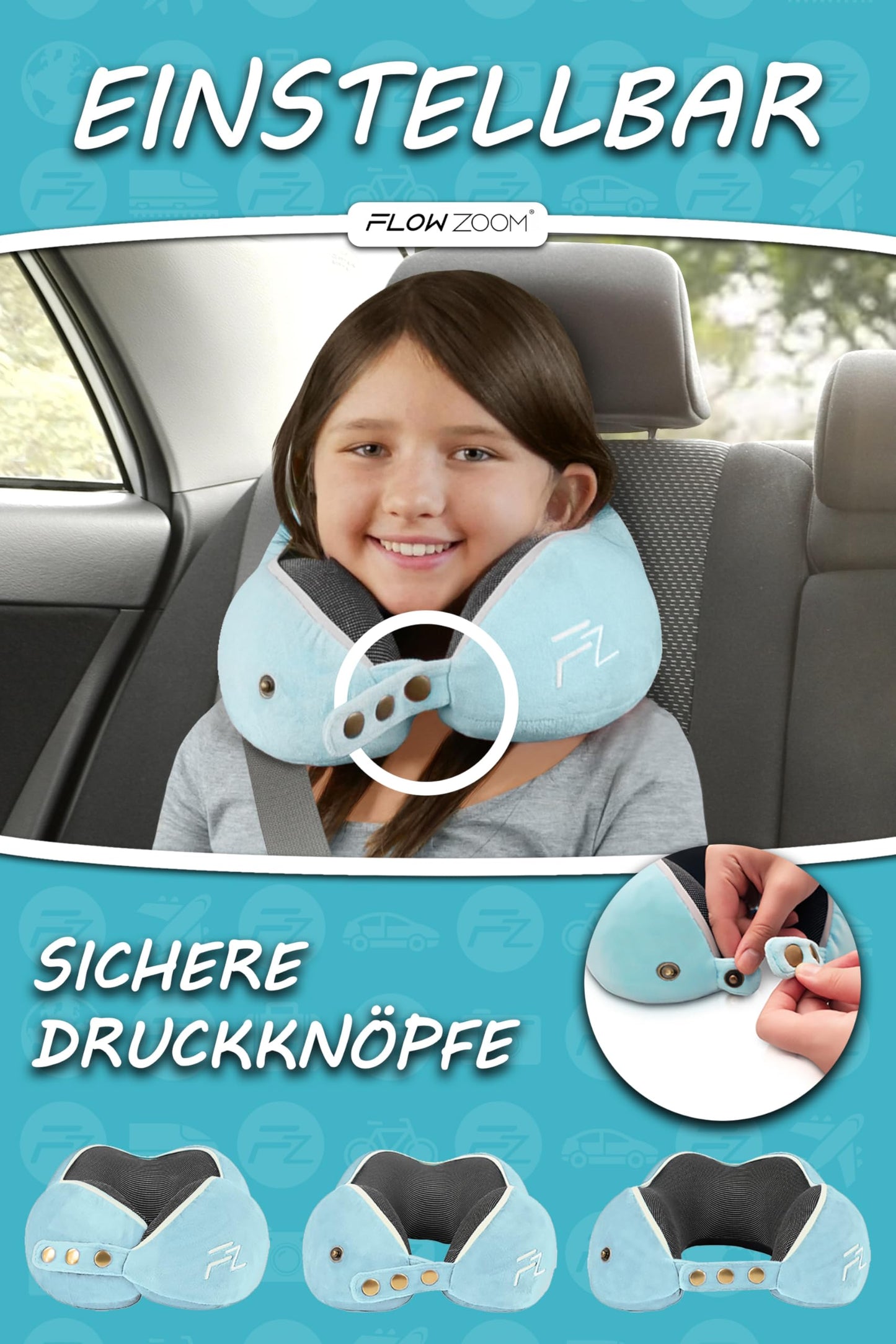 FLOWZOOM Nackenkissen Blau mit Transportbeutel Größe M