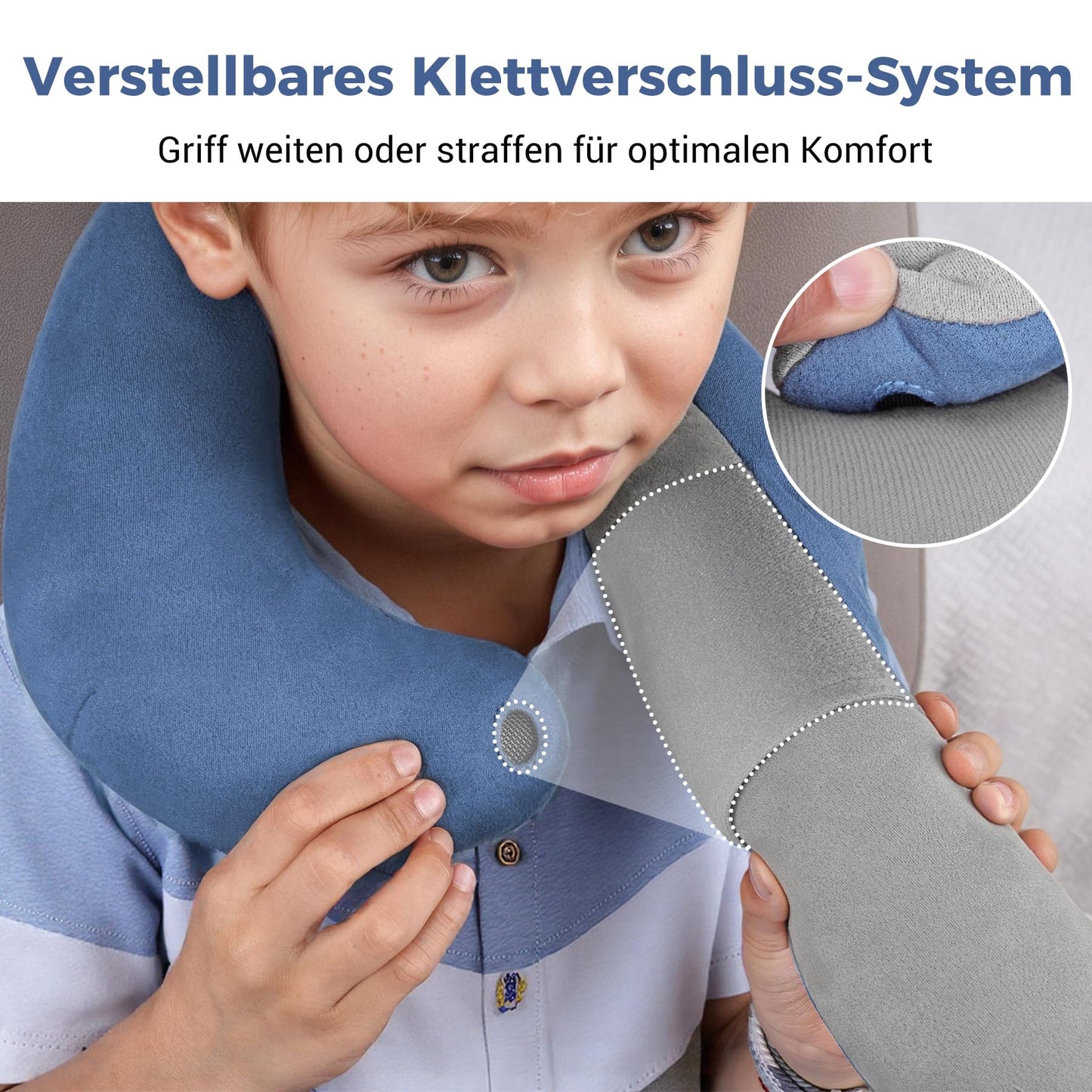 Kinder Nackenhörnchen ab 3 Jahren, Reisekissen Blau Grau